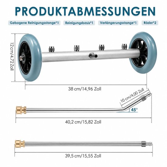 Hogedrukreiniger ondervloerreiniger (38cm) | Auto chassis wastafels met 4 sproeiers & wielen | Incl. gebogen en rechte verlenglans | Voor auto's & SUV (1500-4000 PSI) — afbeelding 2
