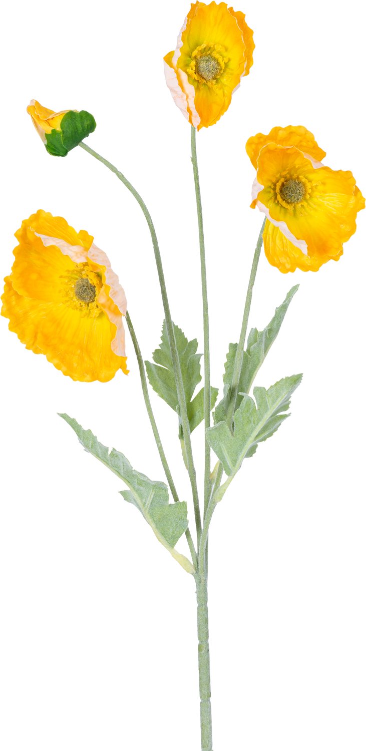 Easyplants | Kunstbloem Poppy Real Touch geel 60 cm | Zijde | Nepbloemen | geel | Onderhoudsvrij | Kant-en-klaar