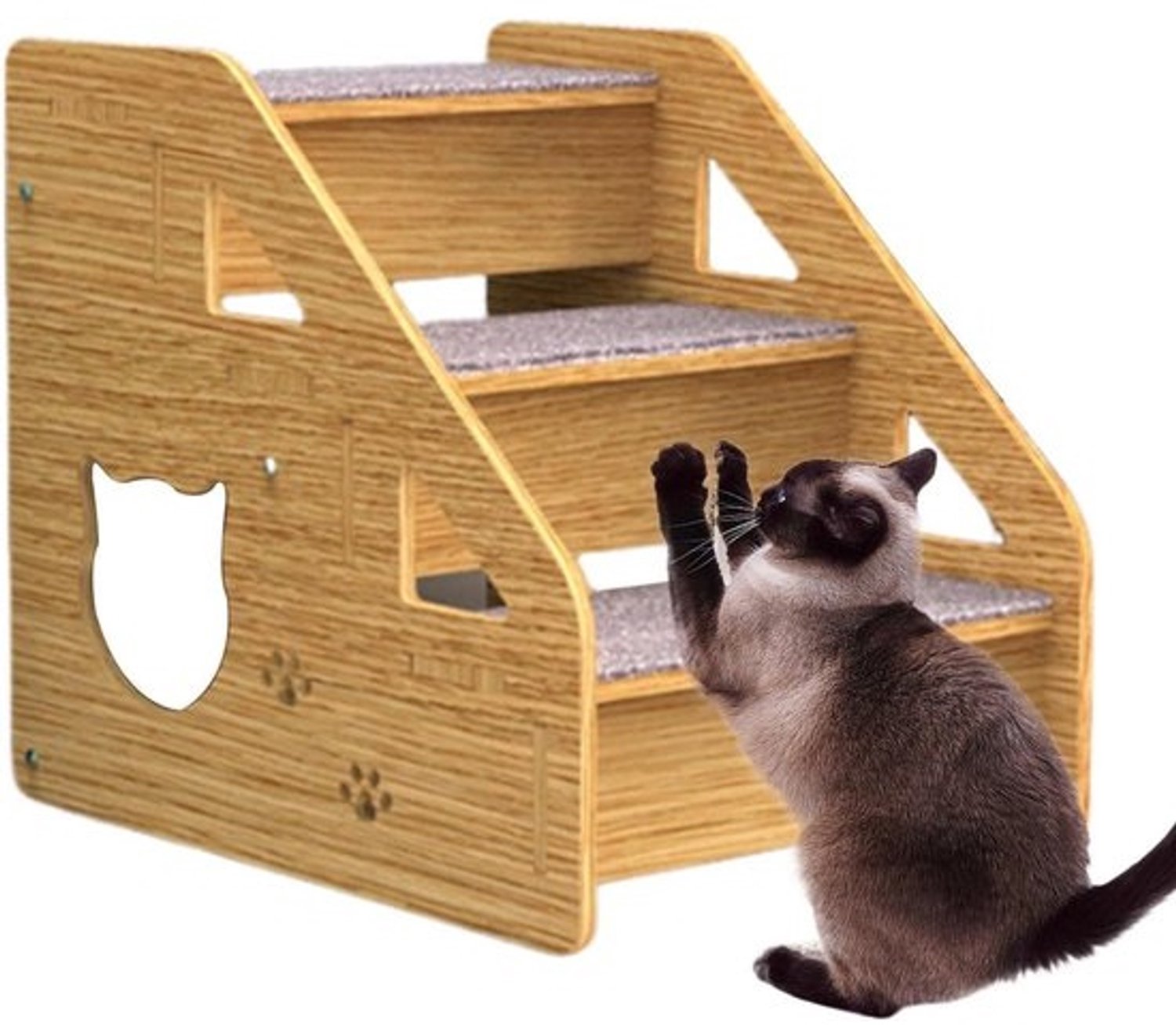 Huisdierentrap - Trap voor honden - Huisdierencomfort - Antislipbasis - 3 niveaus - Houtkleur