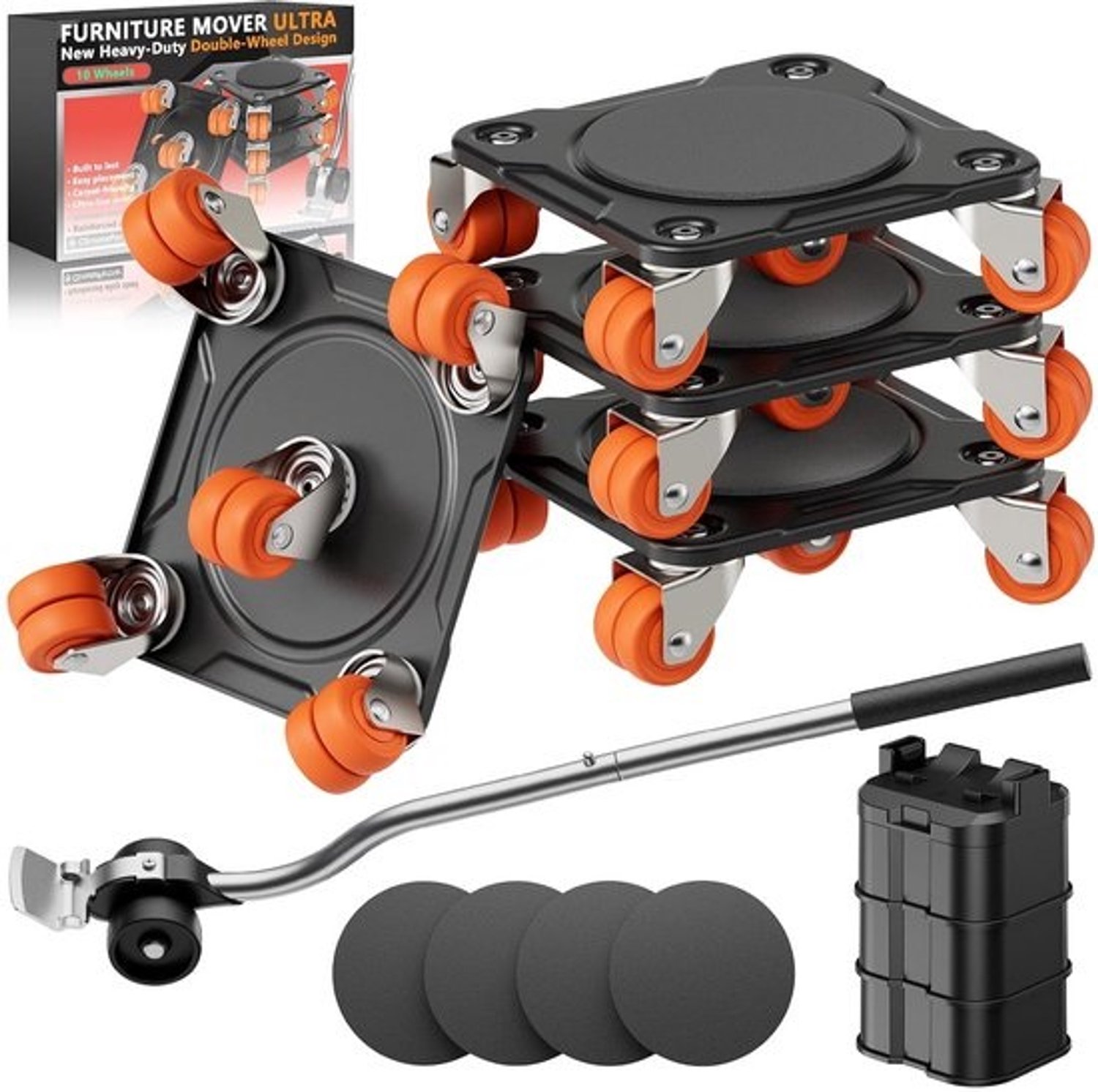 Ultra meubelverhuizer met 10 wielen en hulplifter - Heavy-duty dolly tot 1000 kg