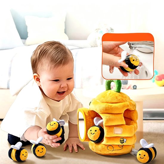 Bijenhuisje voor kinderen - Pluche speelgoed voor baby's - Bevat 5 bijen en 1 honingraat – Sensorisch educatief speelgoed – Montessori speelgoed – Speelgoed voor kinderen van 1-3 jaar – Cadeau voor kinderen - Cadeau voor baby's — afbeelding 3