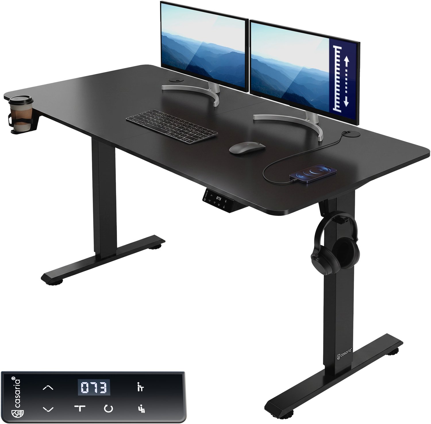Casaria Elektrisch in Hoogte Verstelbaar Bureau 140x60 cm – Zwart Mattschwarz