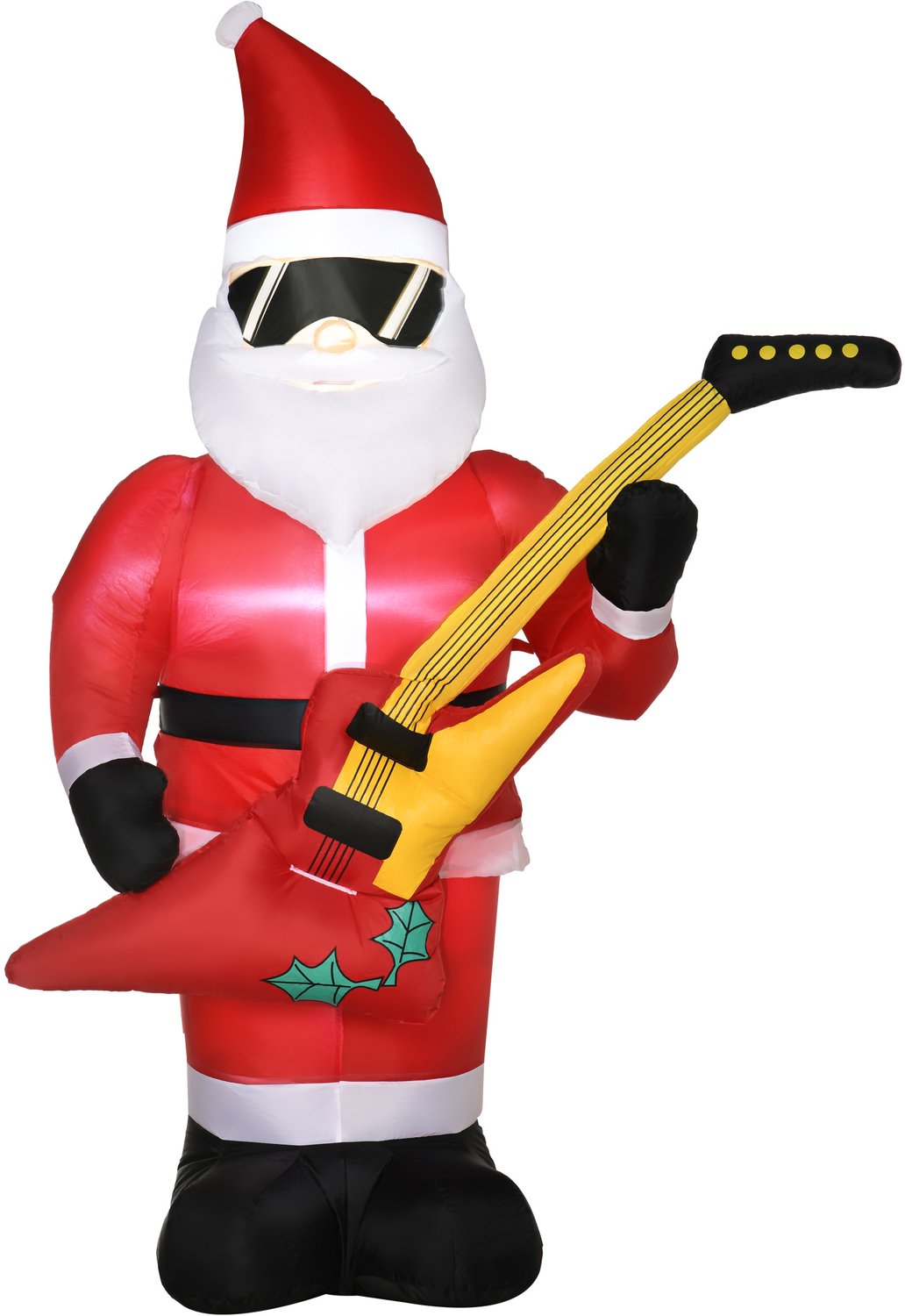 Sunona Opblaasbare Kerstman met elektrische gitaar - Met ledverlichting - 140 x 75 x 215 cm - Rood
