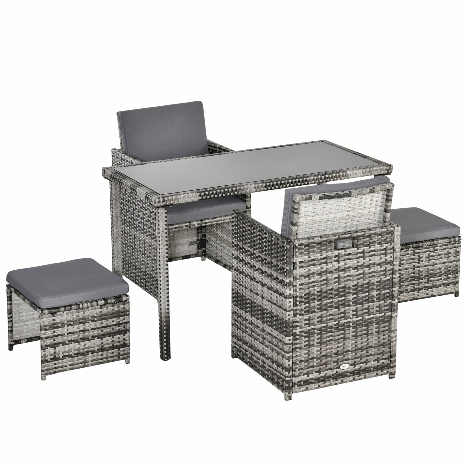 Sunona 5-delige tuinset - Met tafel, 2 stoelen en 2 krukken - Inclusief kussens - PE-rotan - 120 x 60 x 75 cm - Grijs