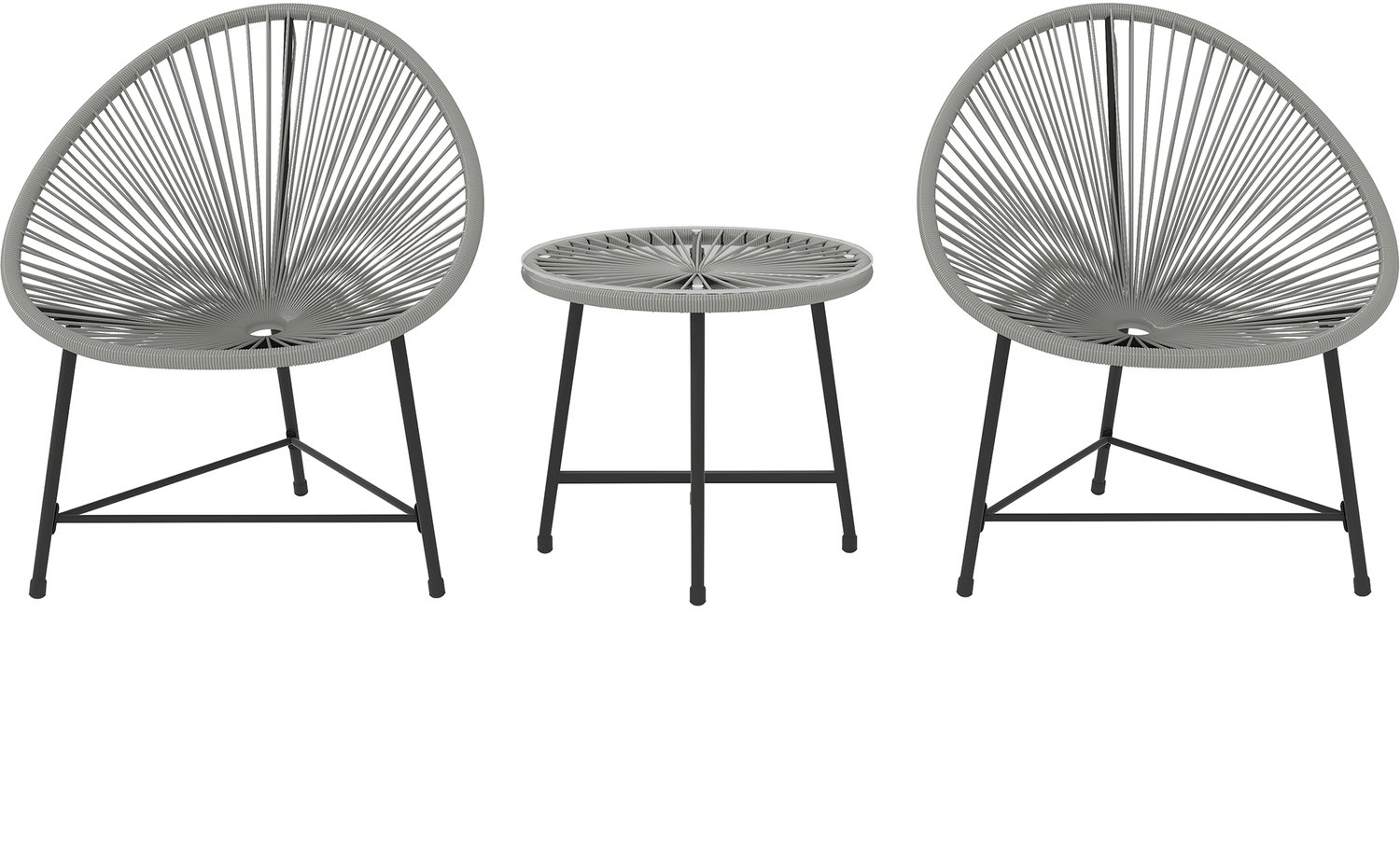 Sunona 3-delige balkonmeubelset - Met 2 stoelen in Acapulco-stijl en tafel met glasplaat - Staal en PE-rotan - 72 x 68 x 81 cm - Grijs/Zwart