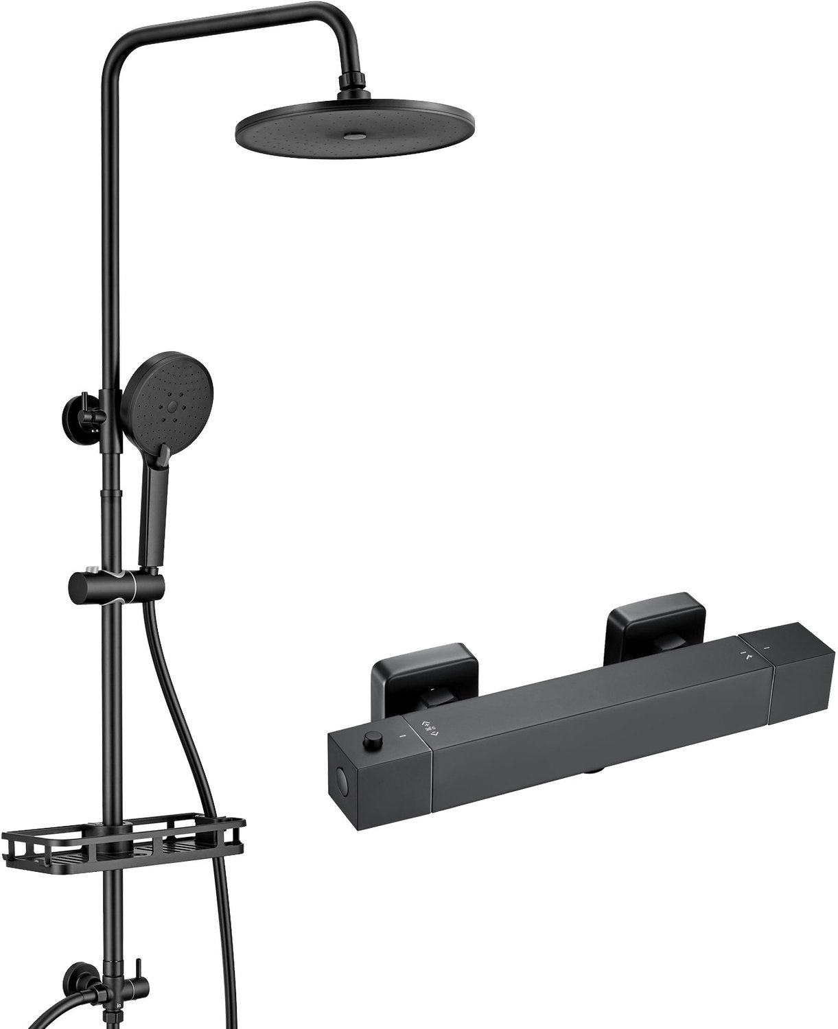 Auralum Max Regendouche met Thermostaatkraan - Ø 25 cm Regendouche en 3 Standen Handdouche - met Zelfreinigingsfunctie Doucheset - 10 inch Douchekop - Regendoucheset - Verstelbare Hoogte - Waterbesparend - Zwart