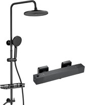 Auralum Max Regendouche met Thermostaatkraan - Ø 25 cm Regendouche en 3 Standen Handdouche - met Zelfreinigingsfunctie Doucheset - 10 inch Douchekop - Regendoucheset - Verstelbare Hoogte - Waterbesparend - Zwart