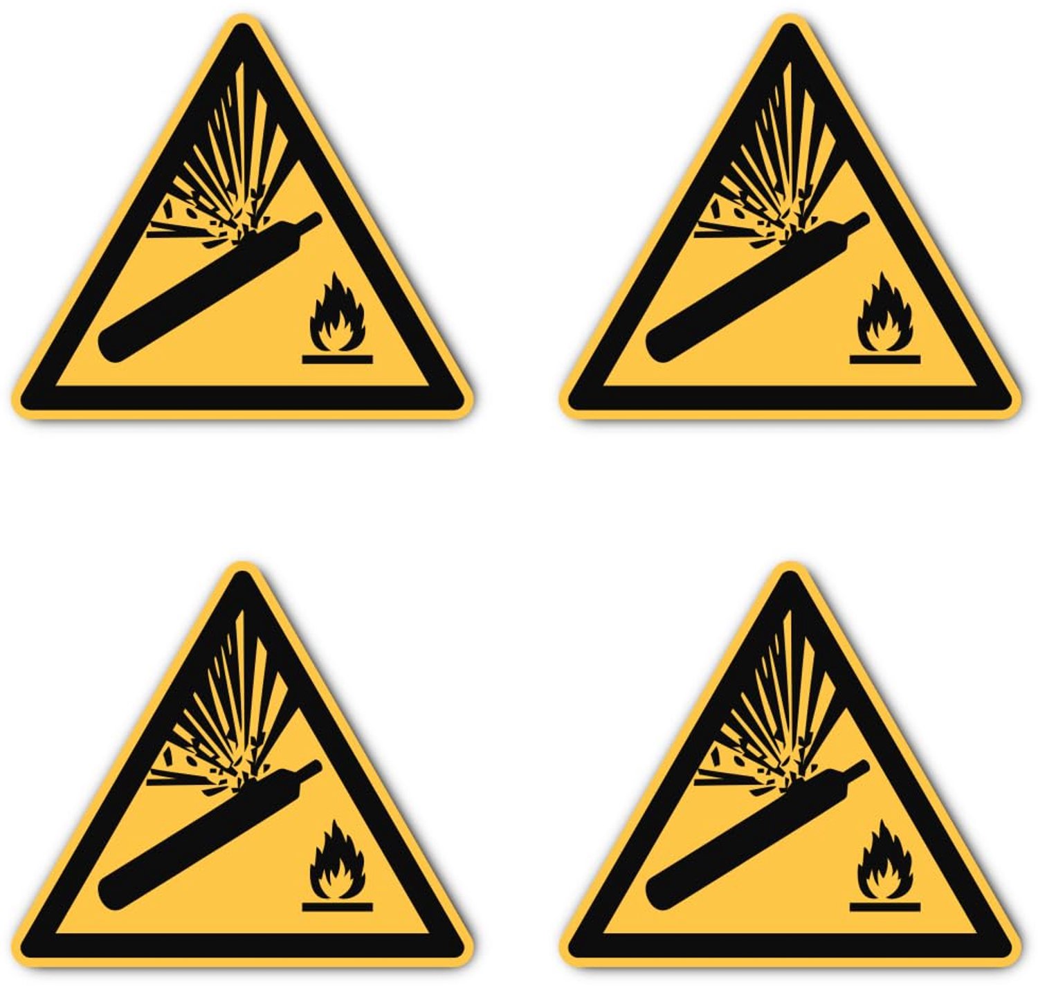 Waarschuwing voor gasflessen 15 cm - stickers - waterdicht en uv-bestendig - 4 stuks - ServiceTopper