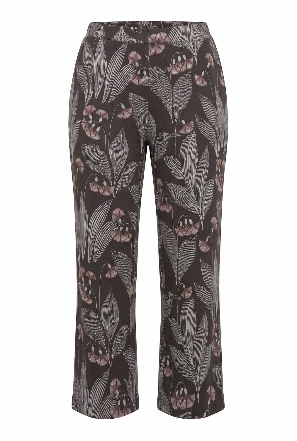 Ulla Popken - Dames - Trainingsbroek Rose jacquard wijde pijpen - Zwartbruin - Maat 50+