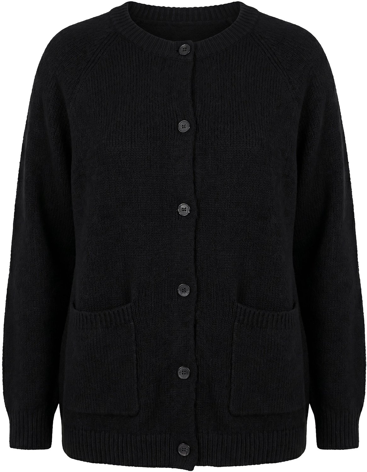 Ulla Popken - Dames - Vest gemêleerd ronde hals lange mouwen - Zwart - Maat 58+