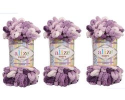 Alize Puffy Color wol voor babydekens, partij van 3 strengen, 300g, 30yds, 100% Micropolyester, zachte wol voor handbreien, extra dikke, volumineuze geweven kamgarenwol (5923)