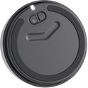 Ronde, grijze draadloze bedieningsknop voor Logitech-speakers met Bluetooth- en invoerpictogrammen aan de bovenzijde.