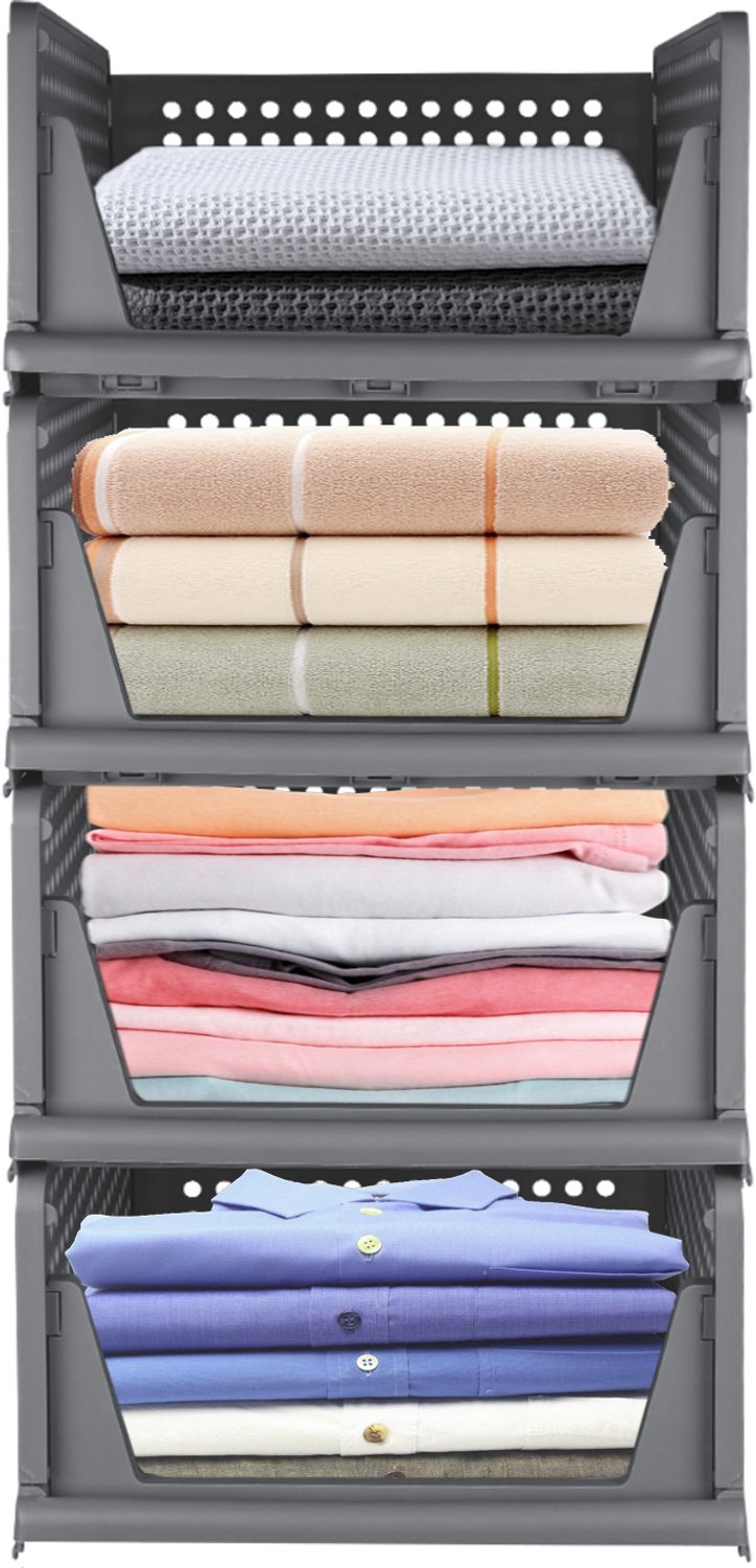 PIPIPOXER Kast organizer - Organizer - Set van 4-Opberger - Kledingkast Organizer - Stapelbaar - Uittrekbaar - 33x 42 x 72cm - Grijs