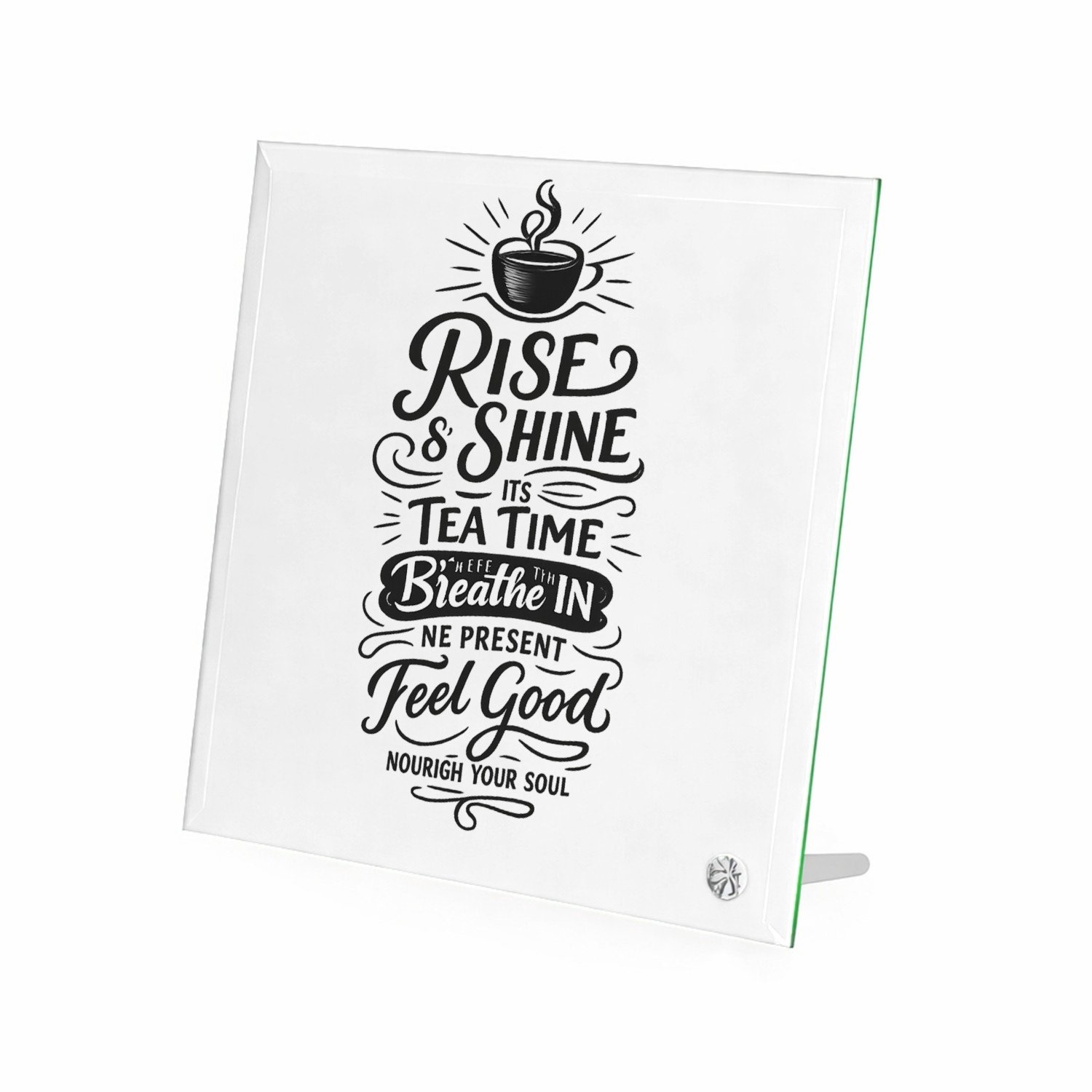 Mr Cadeautjes Glasframe 20 x 20 - design Een ochtendthema met een warme drank en een positieve boodsc | cadeau Wit