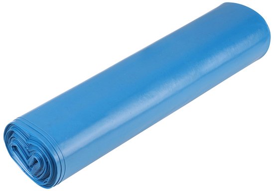 Rol met tien extra dikke, blauwe 120-liter puinzakken, 70 cm breed en 110 cm lang.