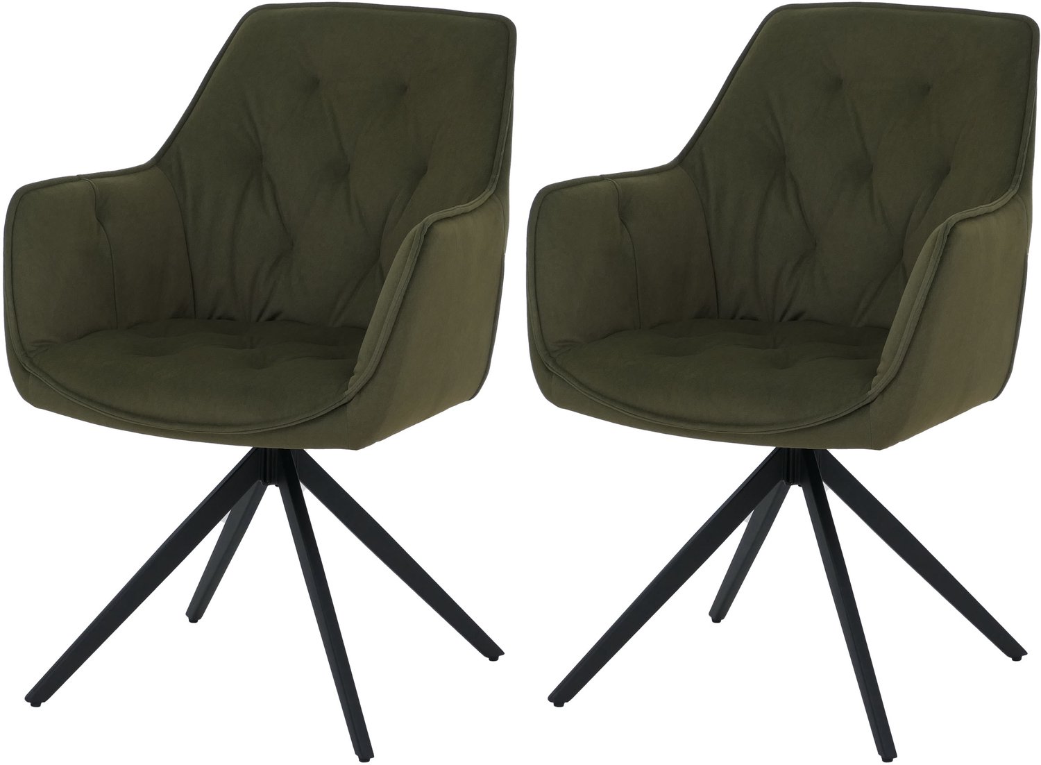 MCW Set van 2 eetkamerstoelen MCW-L80, keukenstoel, gestoffeerde stoel met armleuningen, draaibaar, metaal, stof/textiel ~ groen