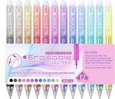 12-kleurenset - Gekleurde gelpennen - Gekleurde glitterpennen - Markeerstiften - Geschikt voor tekenen en nakijken door leerlingen - 12 kleuren - Uitschuifbaar - Uitwisbaar - Schoolspullen - Schrijfwaren