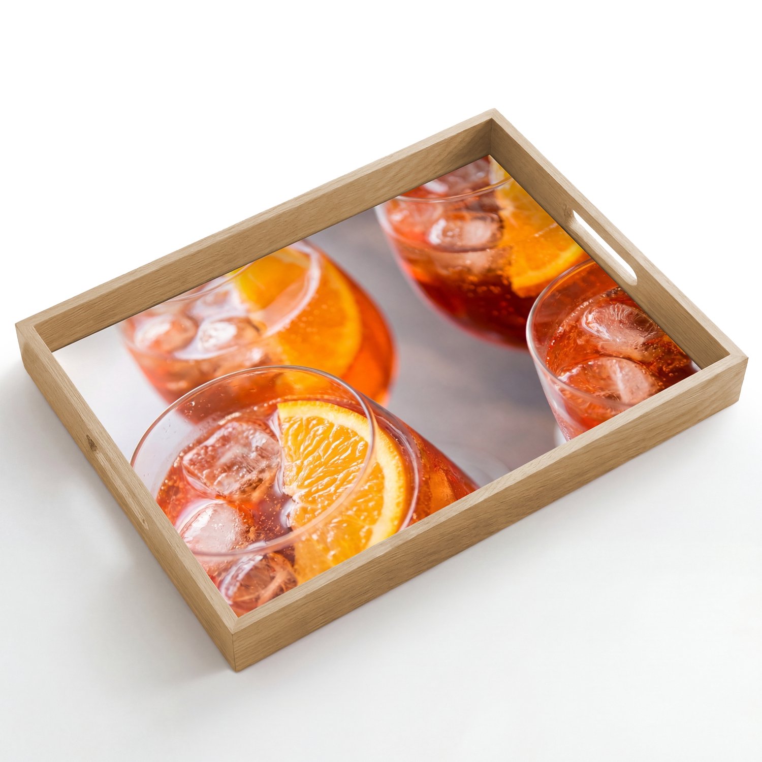 Dienblad hout 50x35 cm - Schootdienblad - Drank - Sinaasappel - IJs - Zomer - Oranje - Borrelplank rechthoek - Plateau dienbladen