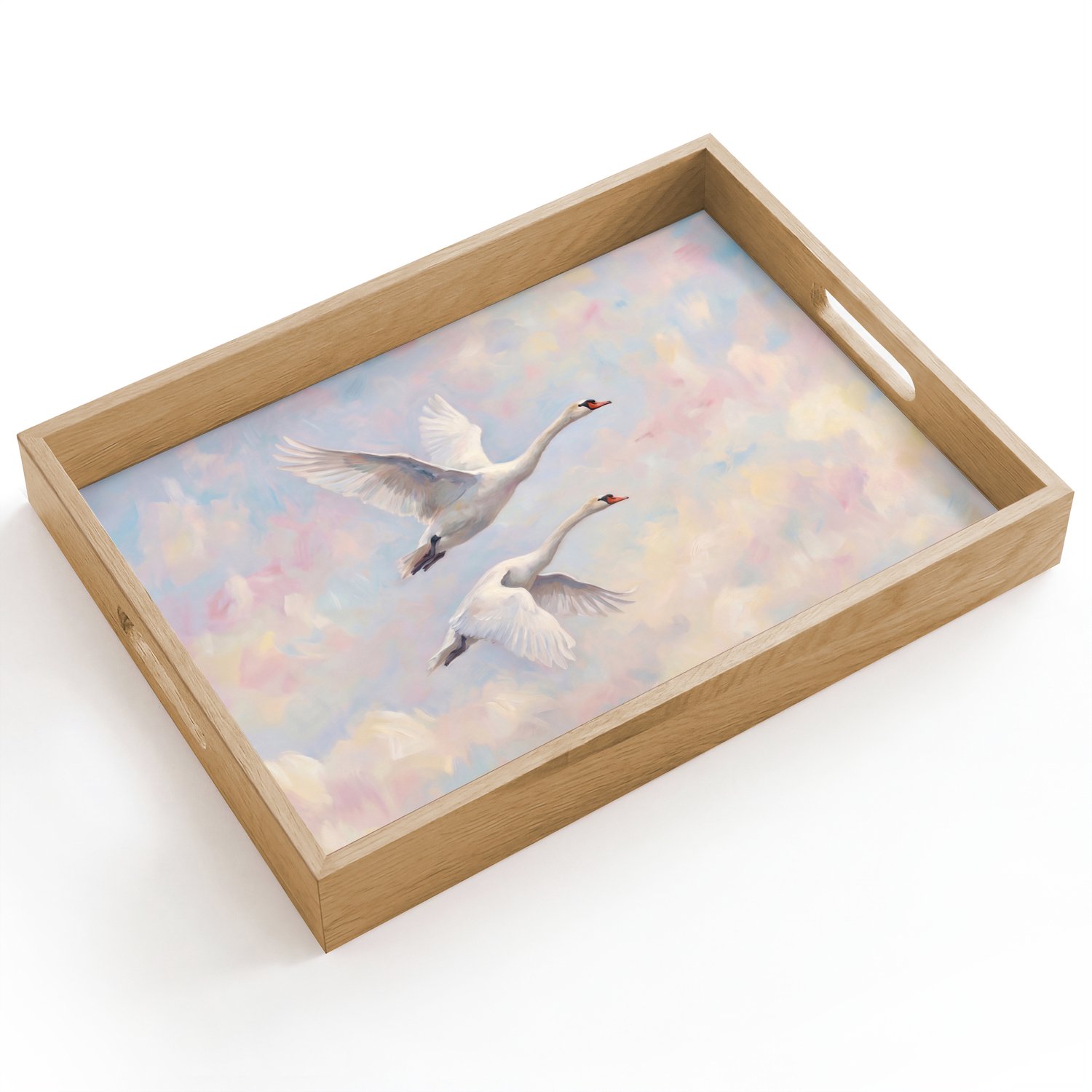 Dienblad hout 40x30 cm - Schootdienblad - Vogel - Vliegend - Lucht - Modern - Pastel - Borrelplank rechthoek - Plateau dienbladen