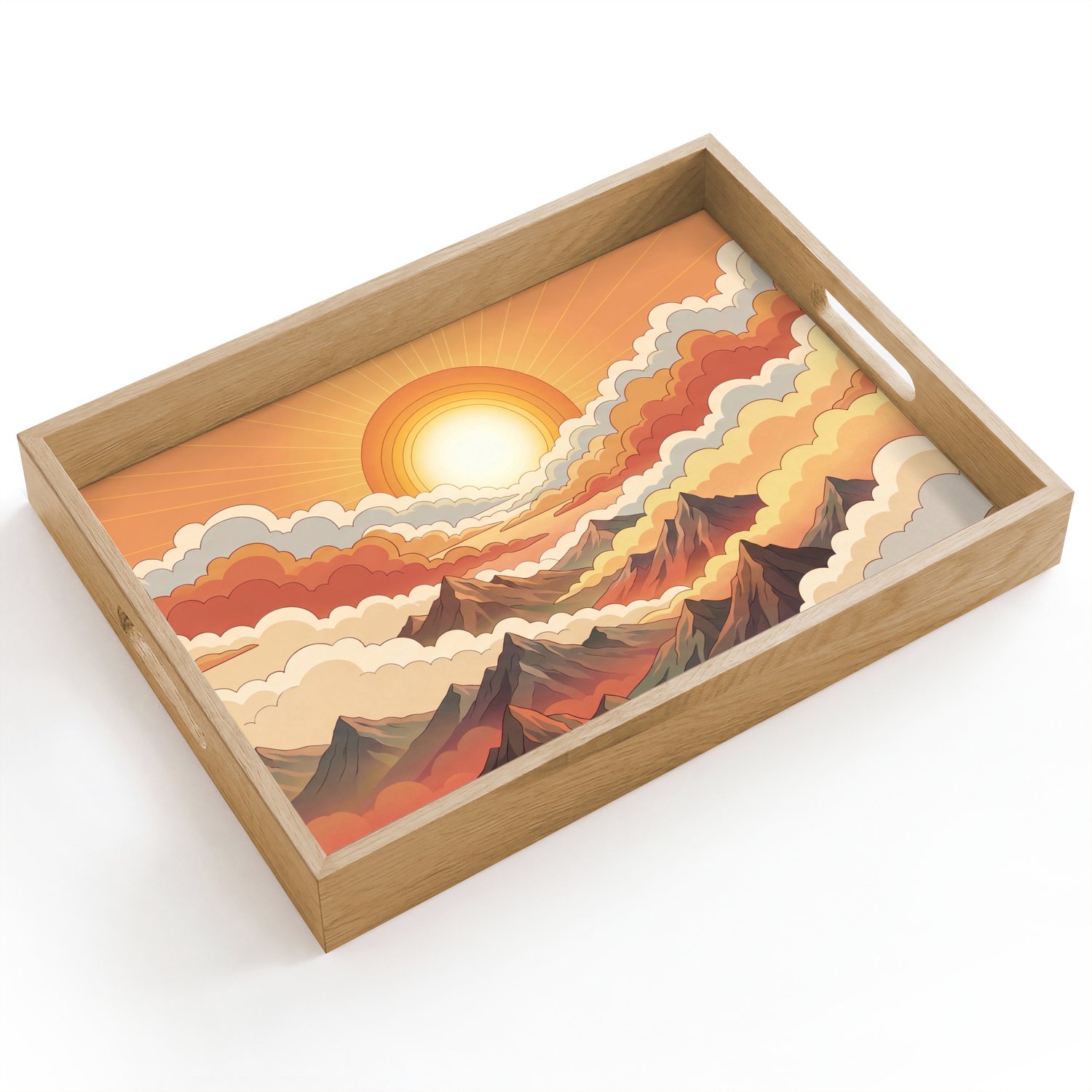 Dienblad hout 40x30 cm - Schootdienblad - Bergen - Wolken - Natuur - Zonsopgang - Oranje - Borrelplank rechthoek - Plateau dienbladen