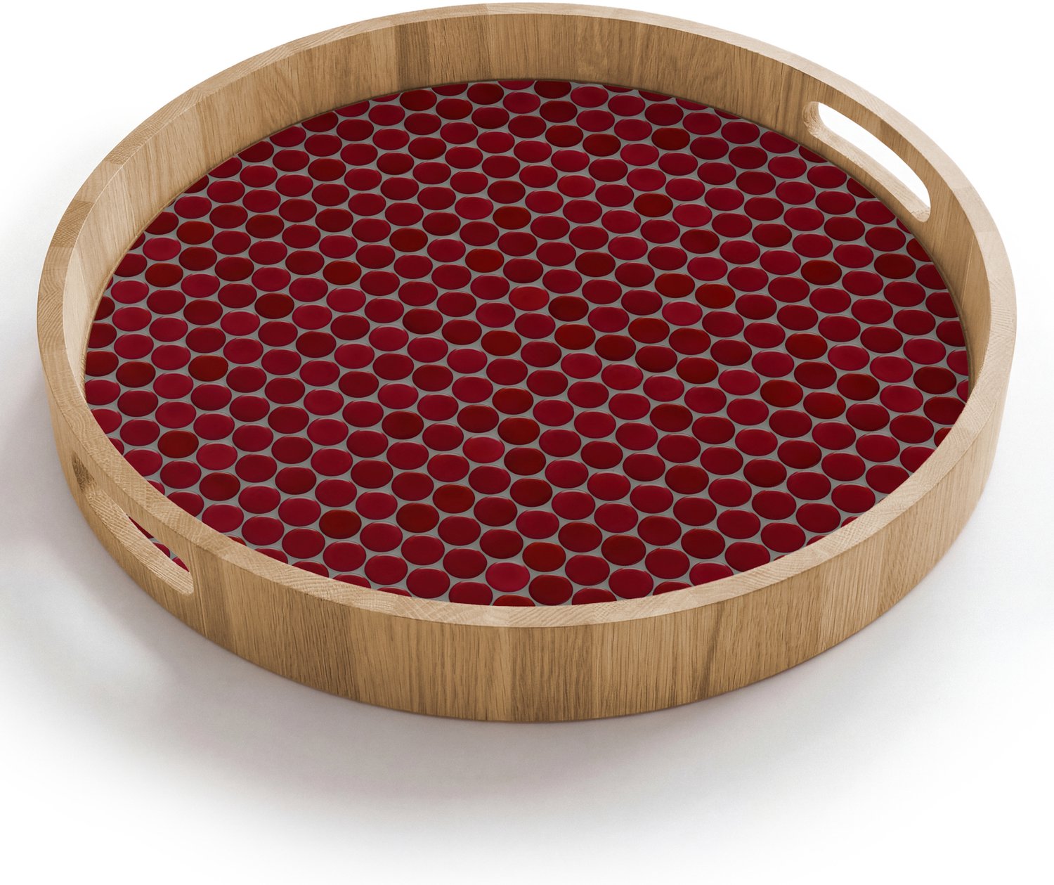Dienblad rond 40x40 cm - Schootdienblad hout - Penny - Mozaïek - Rond - Rood - Borrelplank rechthoek - Plateau houten dienbladen