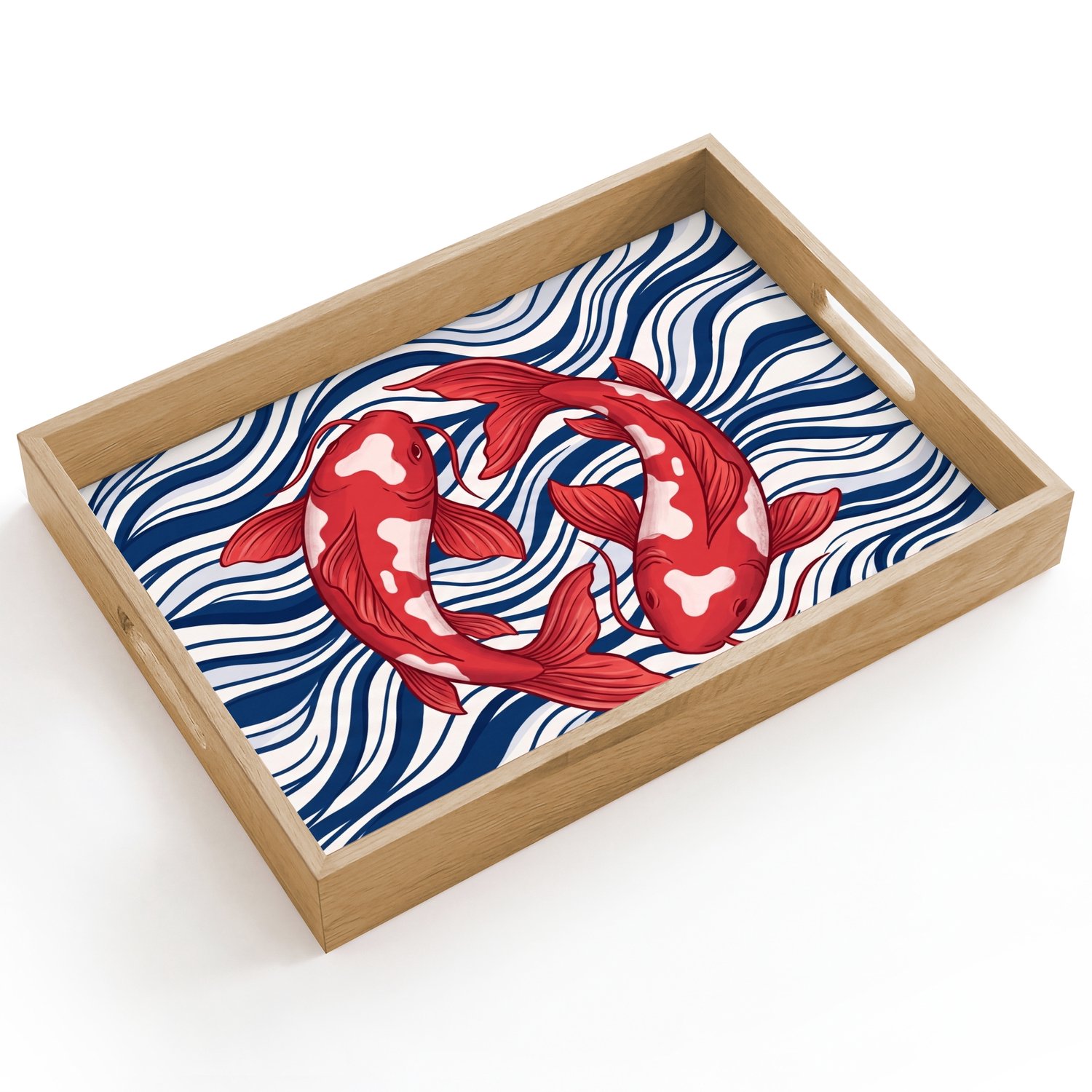 Dienblad hout 40x30 cm - Schootdienblad - Vis - Water - Natuur - Illustratie - Rood - Borrelplank rechthoek - Plateau dienbladen