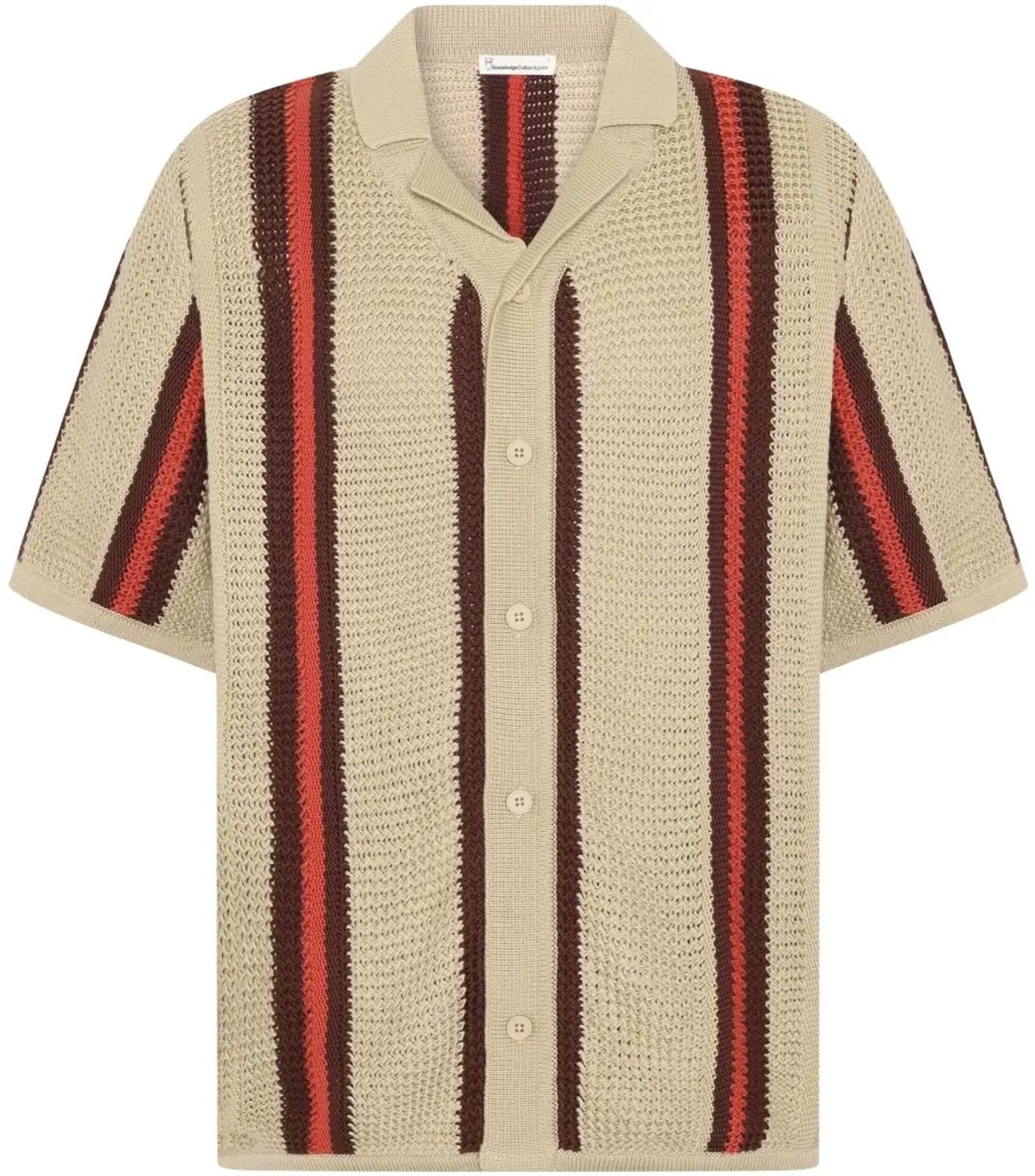 Classic Knit Shirt KnowledgeCotton Apparel Rode Streep