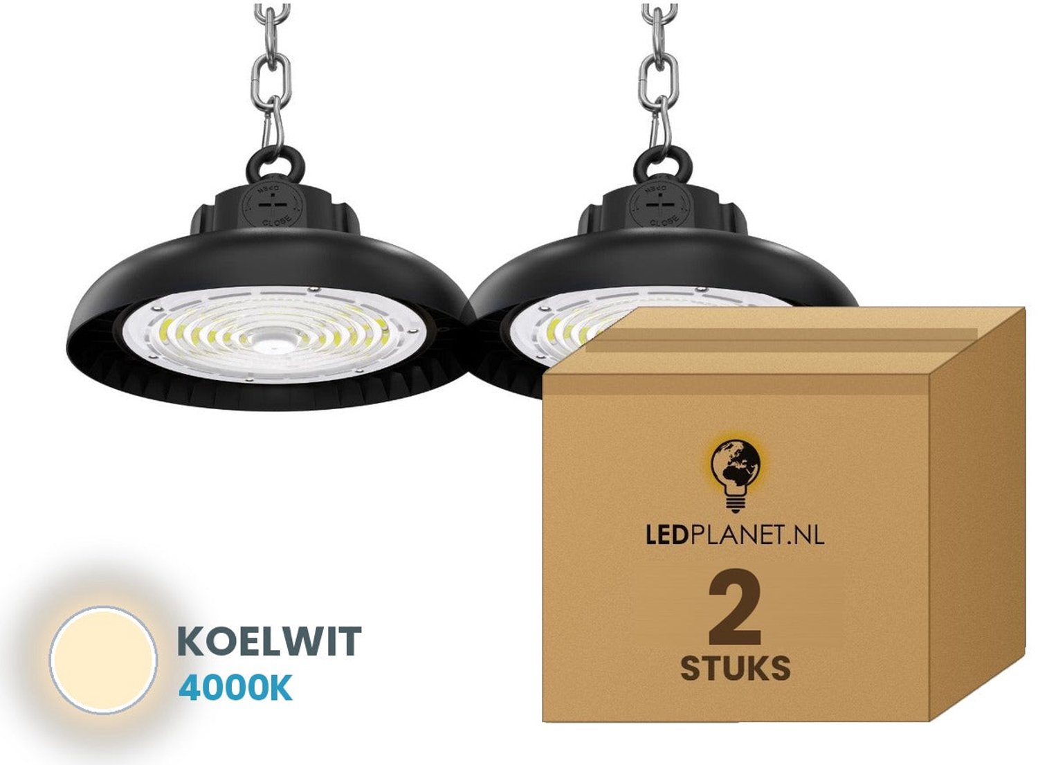 Tsong UFO Lamp - LED High Bay 100W - 18.000 lm - Koelwit 4000K - 2 stuks - Instelbaar 60/80/100W - 0-10V Dimbaar - IP65 - Hal, Werkplaats- & Garageverlichting - 5 jaar garantie