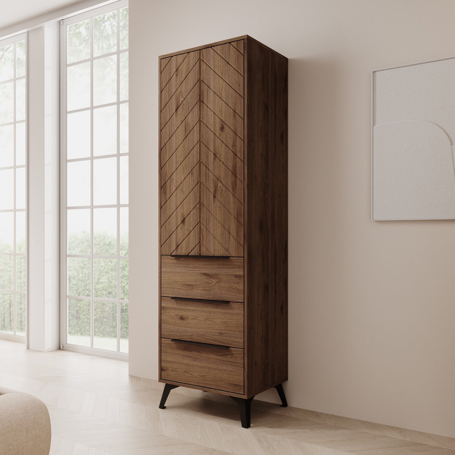 MEUBELLA Xiano - Kledingkast met lades - Donker eiken - 54x40x180 cm Bruin