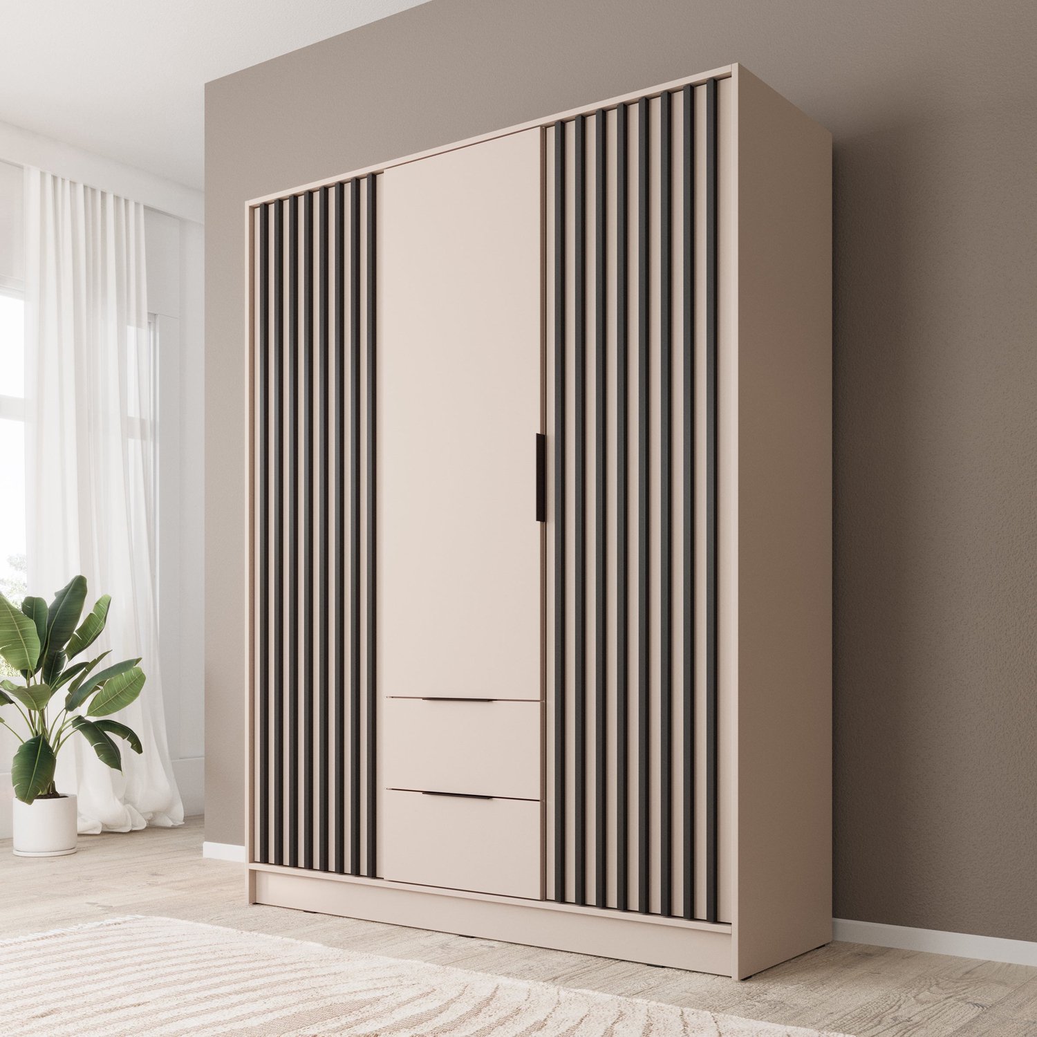 MEUBELLA Kledingkast Nairobi - Beige - Zwart - 155 cm