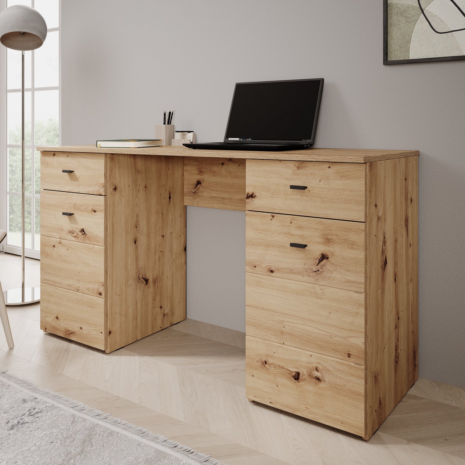 MEUBELLA Kano - Bureau - Eikenpatroon - 140x50x77 cm Bruin
