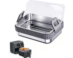 Roestvrijstalen luchtfryer binnenvoering met afneembare siliconen handvat, rek & deksel, Geschikt voor Ninja, Cosori, Philips, herbruikbaar, ook voor oven, koelkast, grill