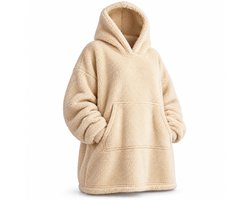 Levano Hoodie Deken Dames - Dekentje voor op de Bank - Snuggle Hoodie - Snuggie - Fleece Deken met Mouwen en Capuchon - Plaid Beige - Winterdeken - Plaid met Mouwen