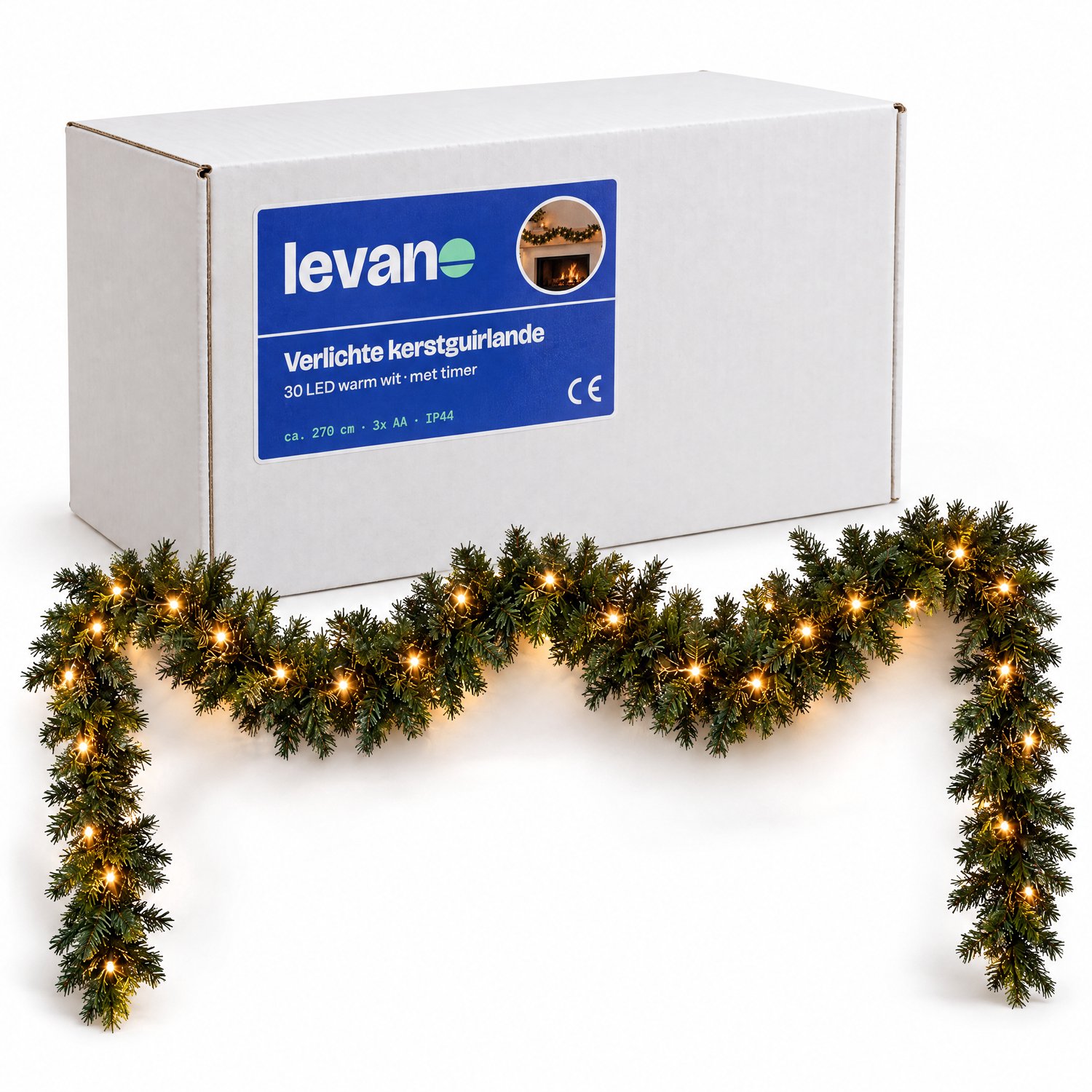 Levano Kerstguirlande met Verlichting - 30 LED Warm Wit - Kerstverlichting Buiten op Batterij - Guirlande met Timer - Lichtslinger voor Binnen en Buiten IP44 - Dennenslinger voor Open Haard - Schoorsteen Decoratie - Energiezuinig - Groen – foto 8