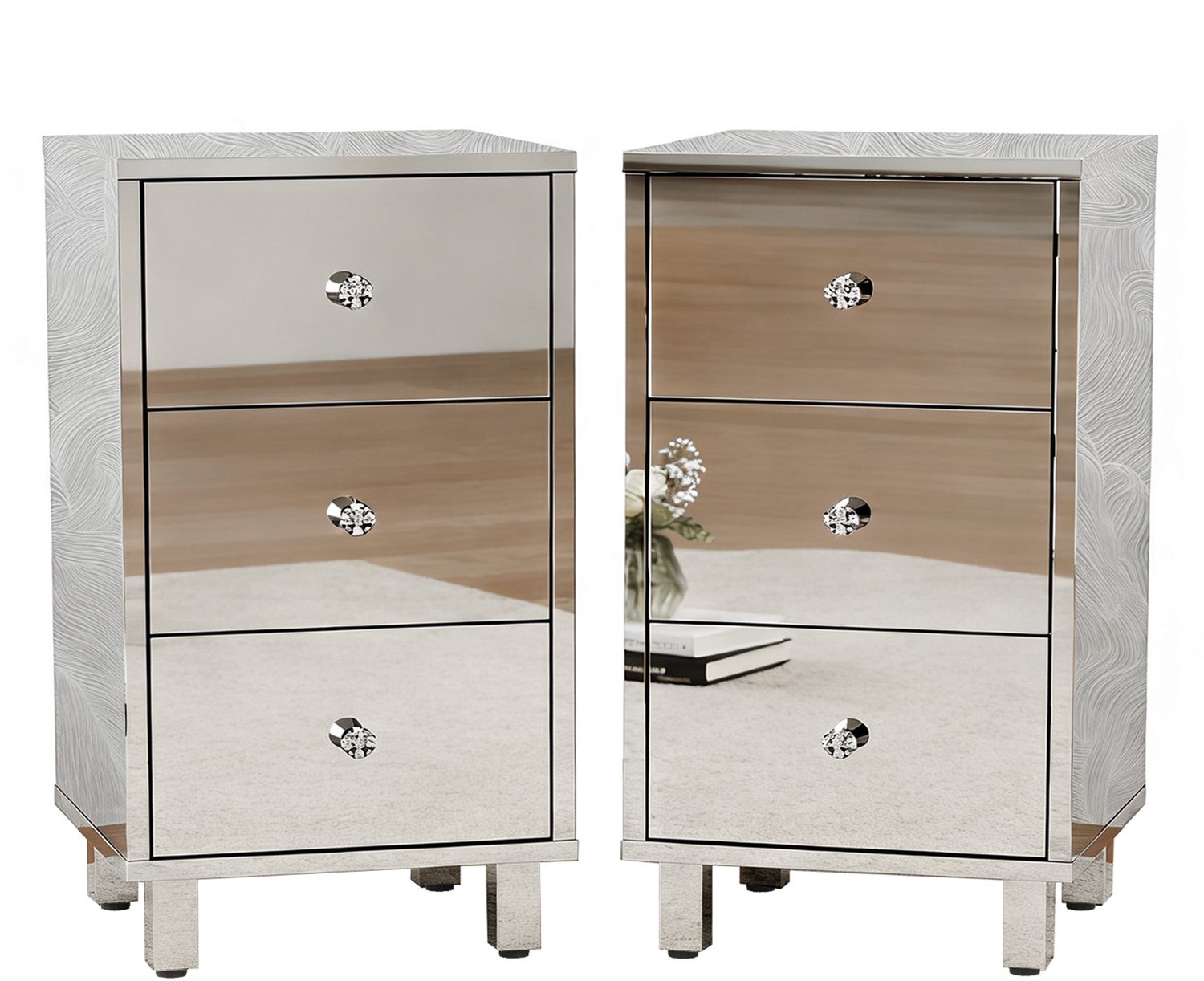 LEADZM Set van 2 Nachtkastjes met 3 lades - Zilver - 38 x 30 x 60 cm