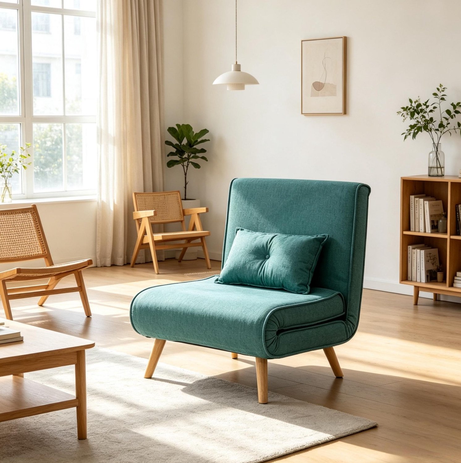 DESMIU Fauteuil 80 x 75 cm – Verstelbare Slaapfauteuil Met Vijf Standen – Zitten Liggen Slapen – Met Kussen – Stoffen Bekleding – Groen
