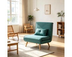 DESMIU Fauteuil 80 x 75 cm – Verstelbare Slaapfauteuil Met Vijf Standen – Zitten Liggen Slapen – Met Kussen – Stoffen Bekleding – Groen