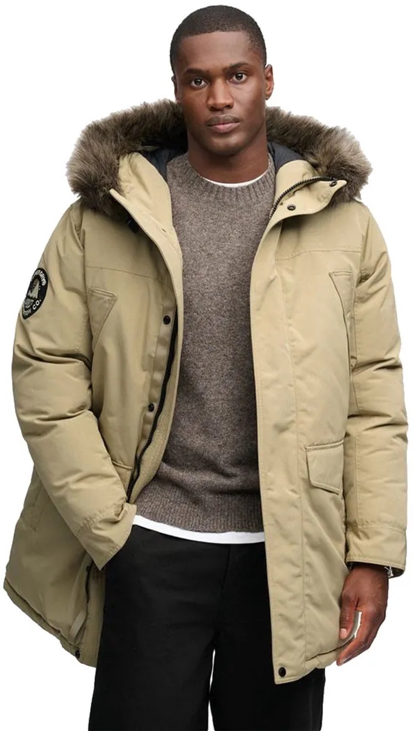 Superdry Everest Parka Jas Met Imitatiebont Heren Gewatteerde jassen Beige