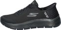 Zijkant van een zwarte Skechers Go Walk Flex instapper met veters en S-logo.