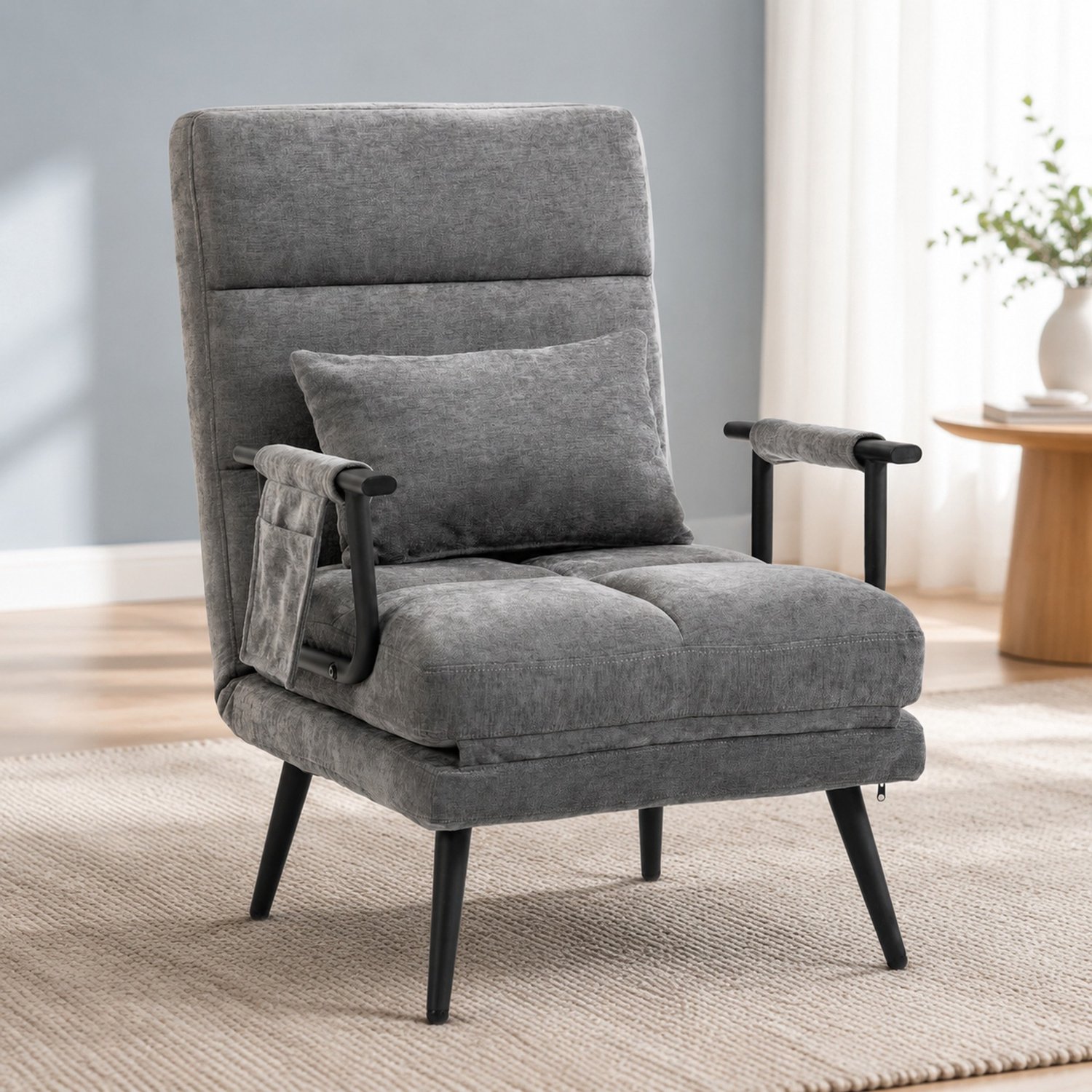 CHICFURN Slaapfauteuil - 3-in-1 - Verstelbare rugleuning - Grijs