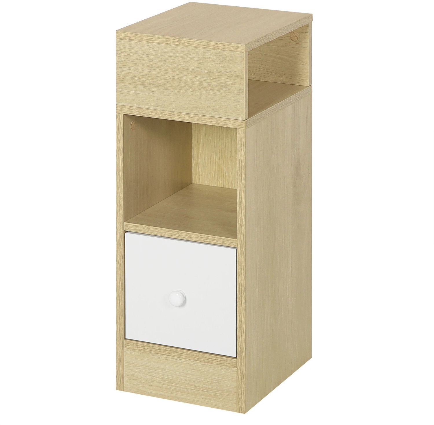 Gudalio Nachtkastje - Set van 2 - Kast - Nachttafel - Bijzettafel - Open vak - Lade - Compact - 30 x 66 x 25 cm - Hout - Bruin - Wit