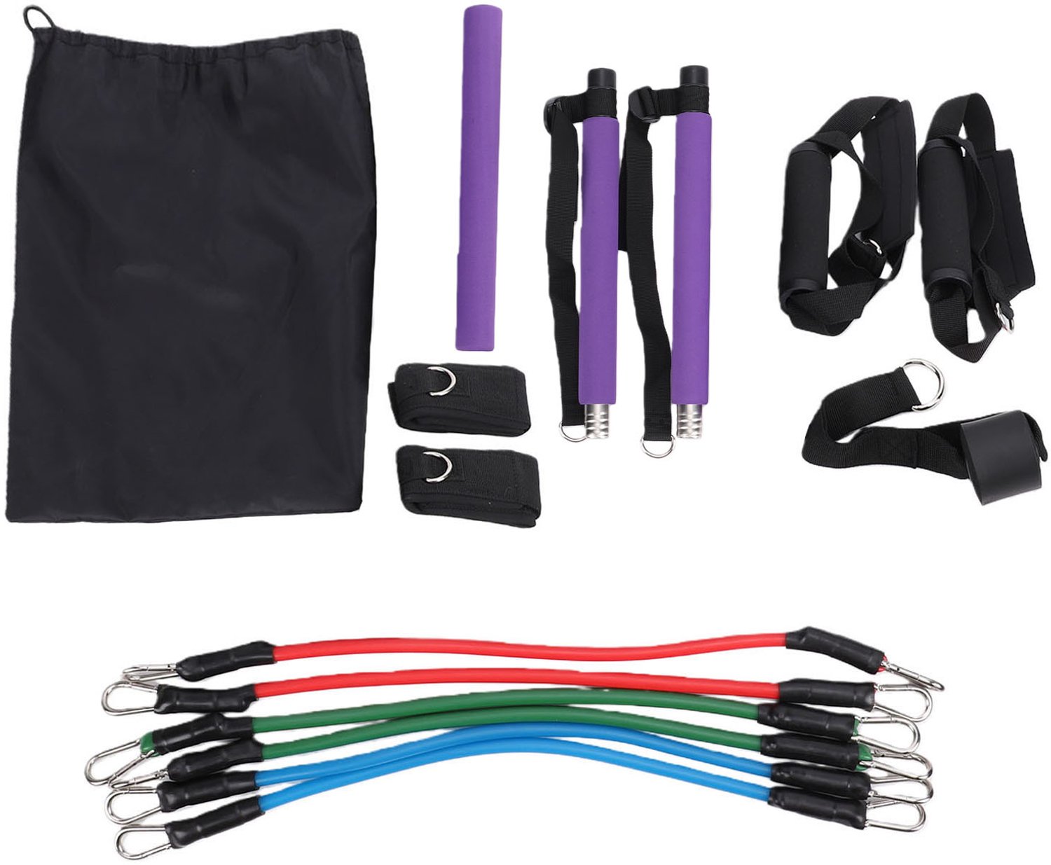 Pilates Bar Set – 6 Weerstandsbanden – 3 Weerstandsniveaus – Voor Full Body Training