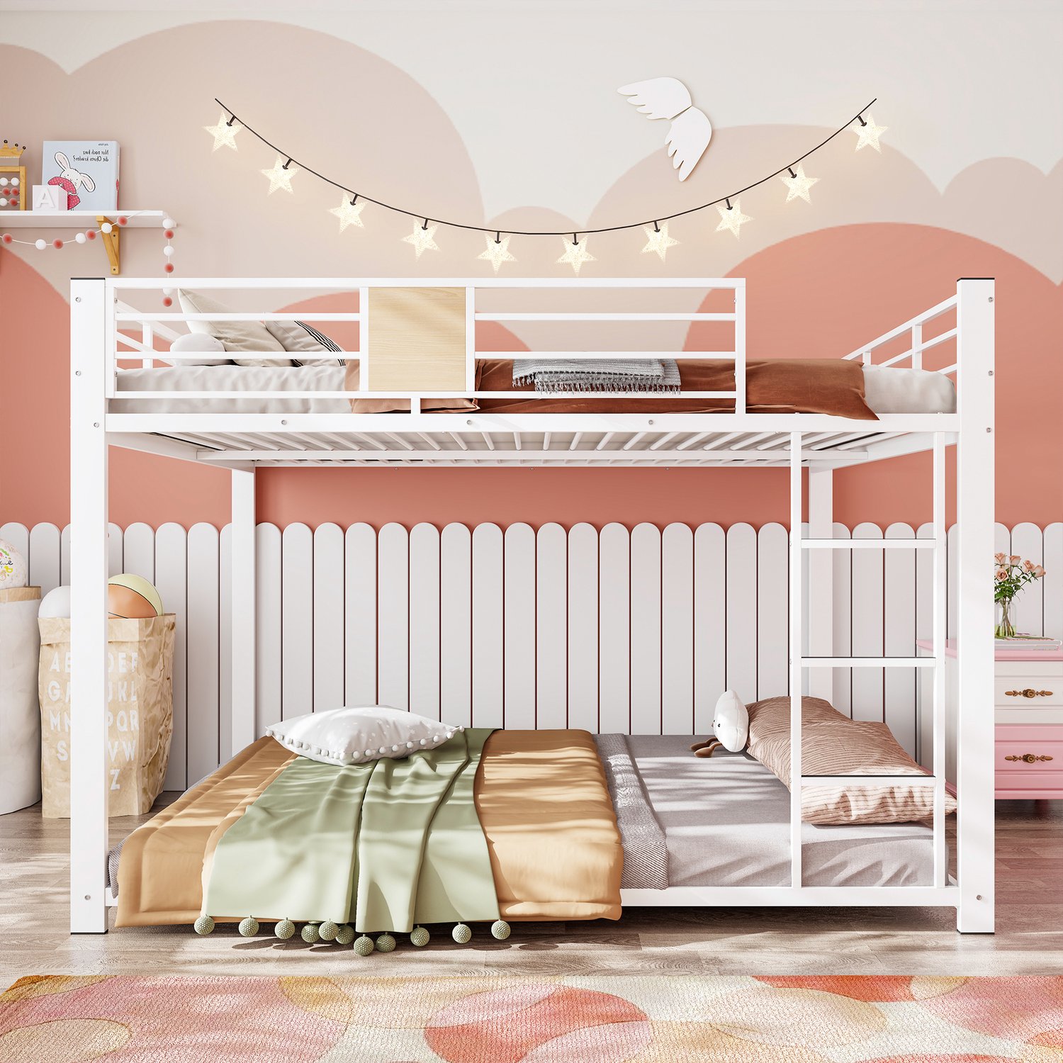 Sweiko Stapelbed - 140 x 200 cm - Metalen bed - Ladder links of rechts te monteren - Valbeveiliging - Wit