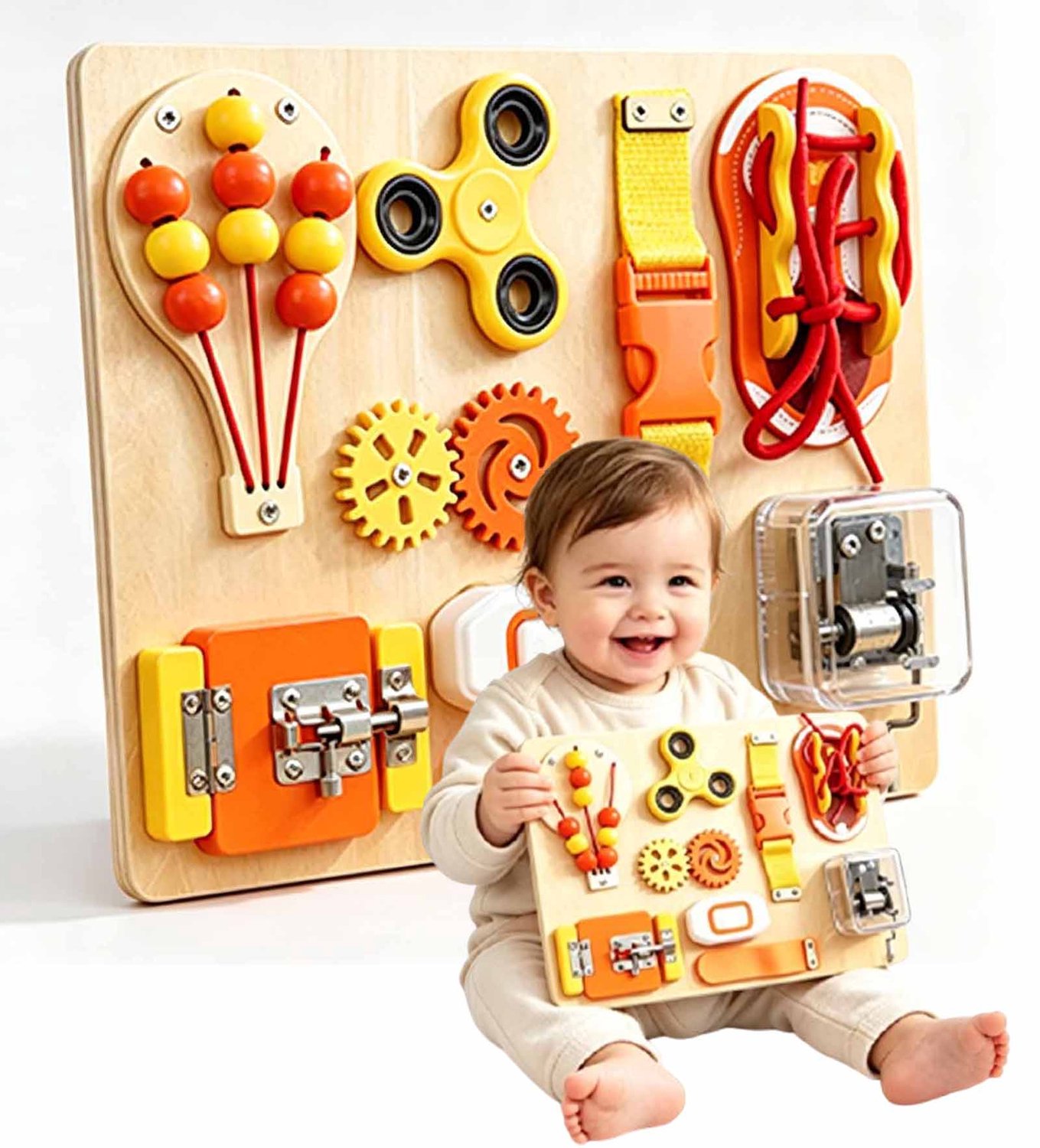 Montessori Busy Board voor Peuters - Houten Sensorisch Activiteitenbord - Leerspeelgoed - Reis Cadeau voor Jongens