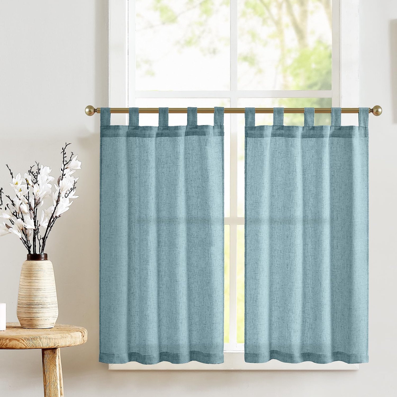 Bistrogordijn met lussen - Set van 2 - Voor ramen - Blauw - H60xB65 cm