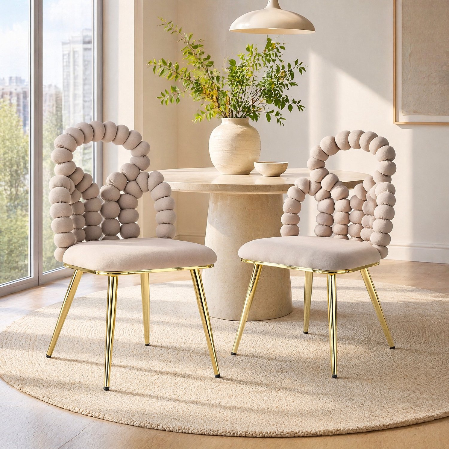 CHICFURN Eetkamerstoel - Opengewerkte rugleuning - Velvet - Lichtgrijs