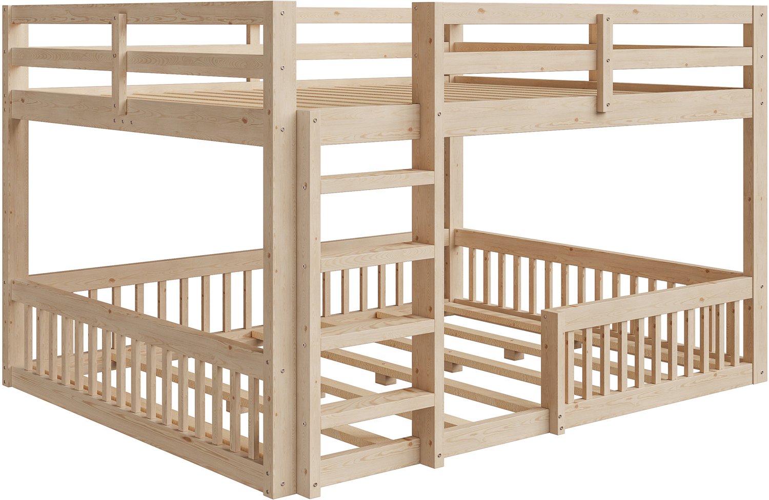 Stapelbed 160x200 cm - Lage Constructie Van 135 cm - Met Relingen Bij Beide Bedden - Massief Grenenhout En MDF - Naturel Voor De Slaapkamer