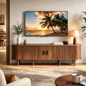 Tv Meubel Walnoot – 175 X 45 X 38 CM - Mid-Century Modern Design Met Opbergruimte En Ronde Hoeken Voor Woonkamer Slaapkamer En Hal