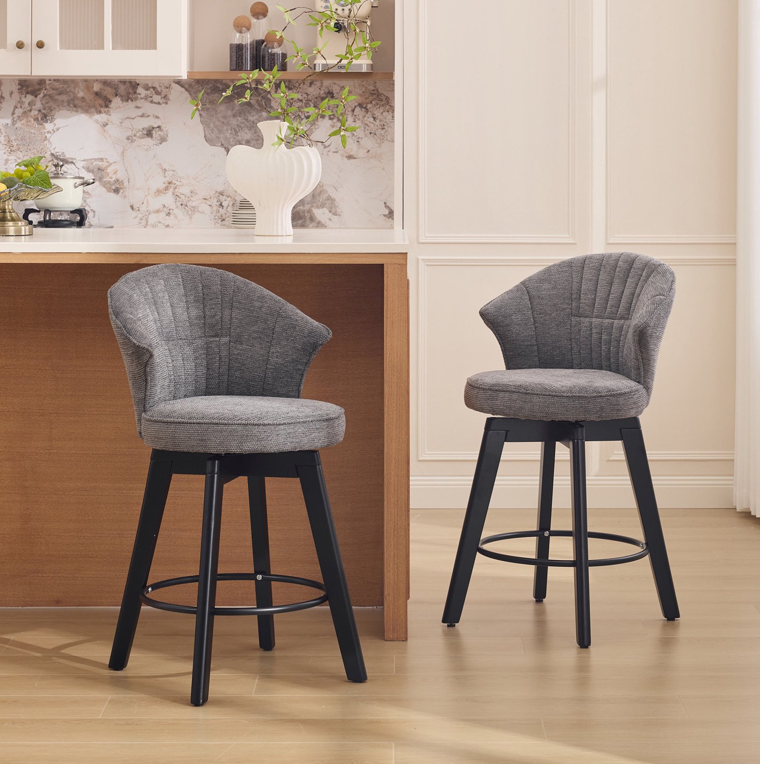 CHICFURN Barkruk - Draaibaar met rugleuning - Voetsteun - Grijs