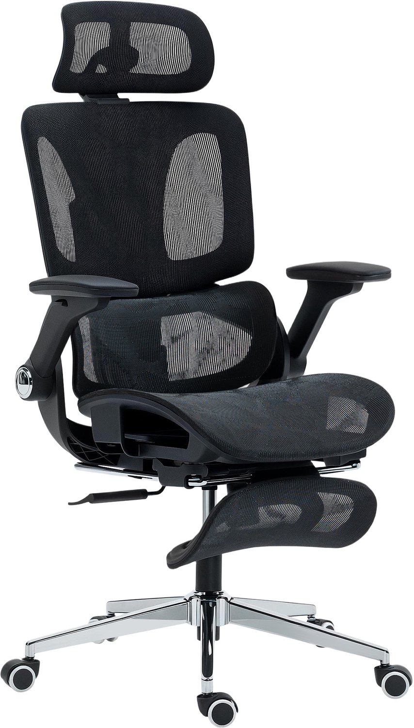 Premium ergonomische stoel voor kantoor, mesh zwart, 4D armleuningen, aanpasbare hoofdsteun en zitdiepte